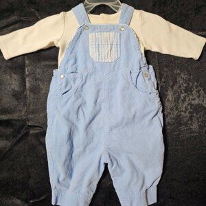 Tommy Hilfiger Baby 2-Piece Corduroy Overall Set – Blue & Cream – 0–3 Months